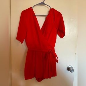 Red scalloped neck romper
